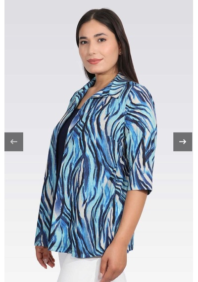 Tolga Saraçoğlu Kadın Bluz - Minimalist Zebra Desenli 3/4 Kol Oversize Lacivert