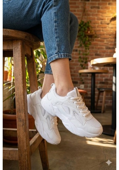 Fort 2107 Lmb Rahat Hafif Kalın Taban Sneaker Kadın Spor Ayakkabı Beyaz