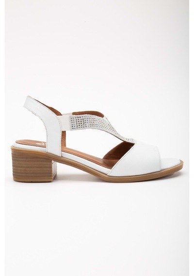 Analin Shoes Kadın Hakiki Deri Lastikli Rahat Taşlı Sandalet Kot Mavi Beyaz