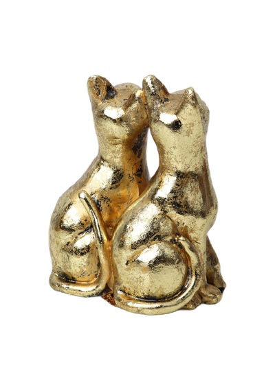 Gold Kedi Çift Biblo Heykel Hediyelik Dekoratif Ürün Konsol Vitrin Masa Süsü Ofis Ev Hediyesi