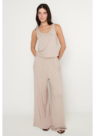 AC&Co / Altınyıldız Classics Kadın Bej Yumuşak Dokulu Standart Fit Cepli Beli Lastikli Rahat Örme Pantolon