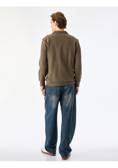 Koton Regular Fit Uzun Kollu Yarım Fermuarlı Sweatshirt Haki 7wam70012mk