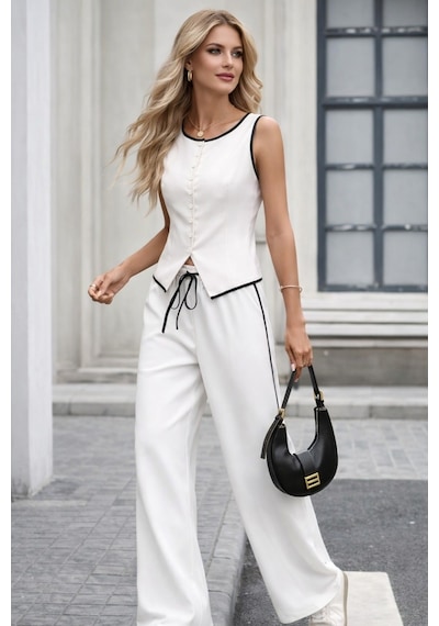 Unika Boutique Yelek Pantolon Takım beyaz