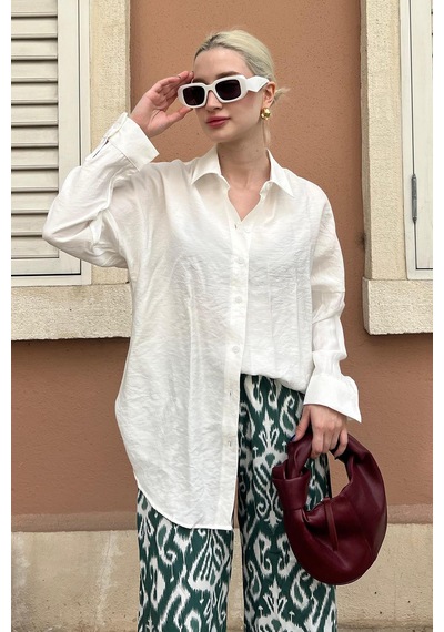 Madmext Beyaz Uzun Kollu Oversize Gömlek Mg2003-beyaz Beyaz