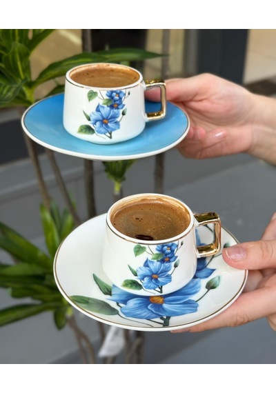 6'lı Porselen Kahve Fincanı Blue Flower-5160 Çok Renkli