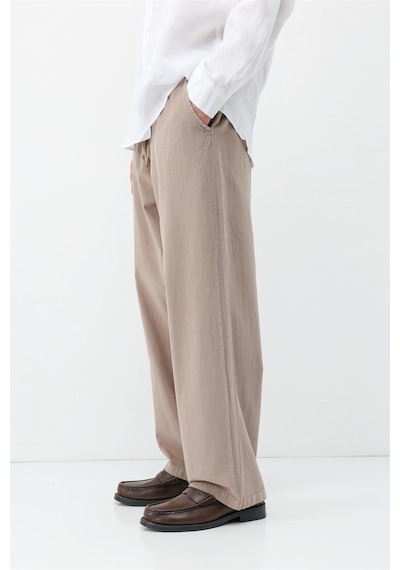 Vamos Bel Lastikli Baggy Fit Keten Pantolon Vizon
