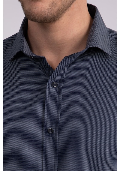Tudors Slim Fit Dar Kesim Armürlü Erkek Gömlek-22225 Lacivert