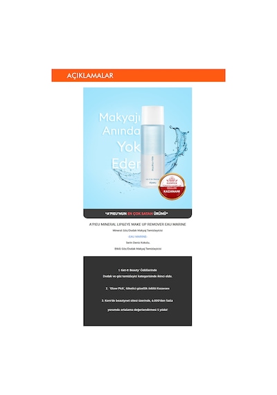 Missha Mineral Lip&Eye Remover Çift Fazlı Hassas Göz&Dudak Makyaj Temizleyici 100 ML - Eau-Marine