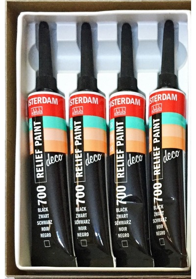 Talens Amsterdam Relıef Paint Siyah Cam Boyası 20Ml Tüp 4 Adet