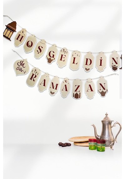 Hoşgeldin Ya Şehr-i Ramazan Flama Duvar Süsü Ramazan Süsü Hasır İp İle Gönderilmektedir Karışık Renkli