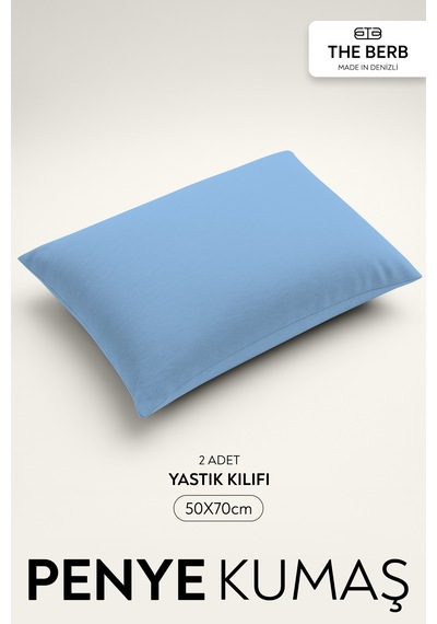 The Berb 2'li Penye Yastık Kılıfı Seti %100 Pamuk 50 X 70 Fermuarlı Bebe Mavisi