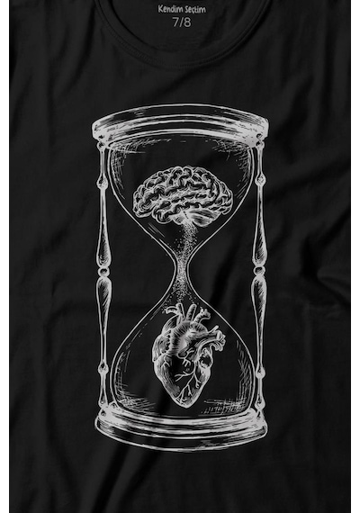 Kendim Seçtim Kum Saati Kalp Beyin Aşk Mantık Baskılı Tişört Çocuk T-shirt 001