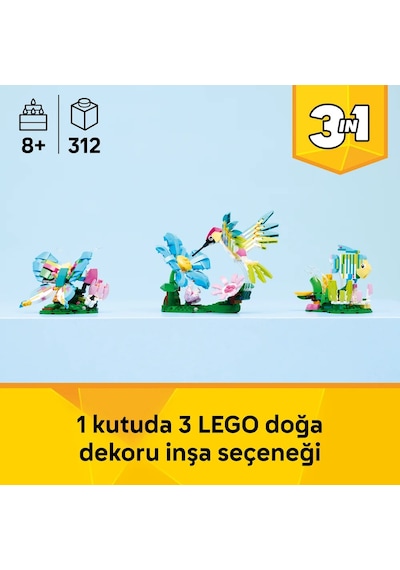 LEGO® Creator 3’ü 1 Arada Vahşi Hayvanlar: Renkli Sinek Kuşu 31384-8 Yaş ve Üzeri Çocuklar için Yaratıcı Oyuncak Yapım Seti (312P)