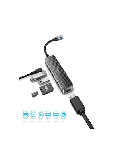 Qpen Hb24 6in1 Type-c Usb Sd Kart Hub Dönüştürücü