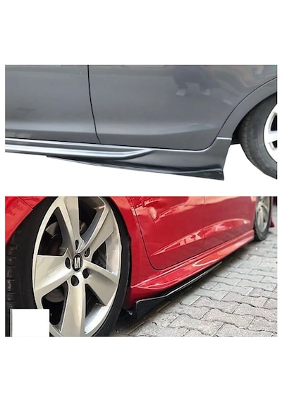 Seat Leon 2005-2012 Yan Marşpiyel Altı Lip Kulaklı Kısa 86 Cm Piona Black Parlak Siyah 2li Set