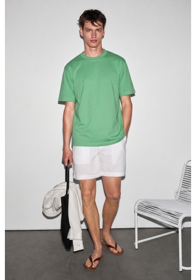 Grımelange Solo Erkek Organik Pamuklu Kalın Dokulu Comfort Fit Bisiklet Yakalı Lime T-shirt Yeşil