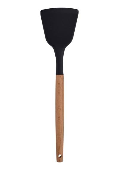 Ahşap Saplı Silikon Mutfak Servis Ve Hazırlama Açılı Spatula, Siyah, 1 Adet 0