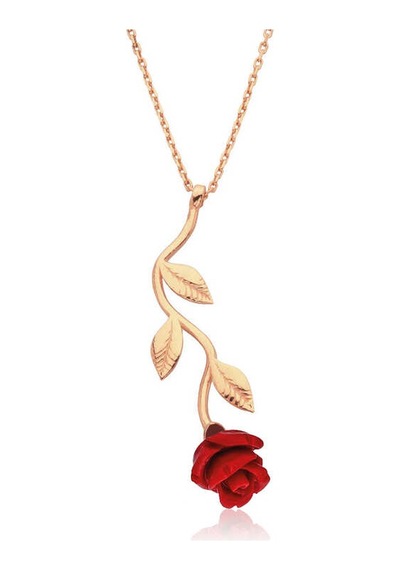925 Ayar Gümüş Rose Kırmızı Gül Kolye Beyaz