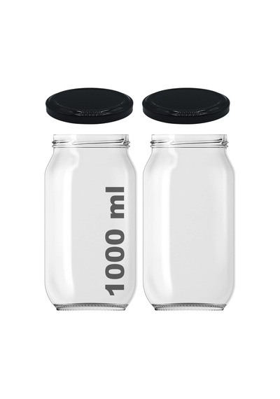 Afracam 1000 Ml Konserve Kavanoz Metal Kapaklı Şeffaf Cam 1000 Cc Paşabahçe 2 Adet Siyah Kapak Diğer