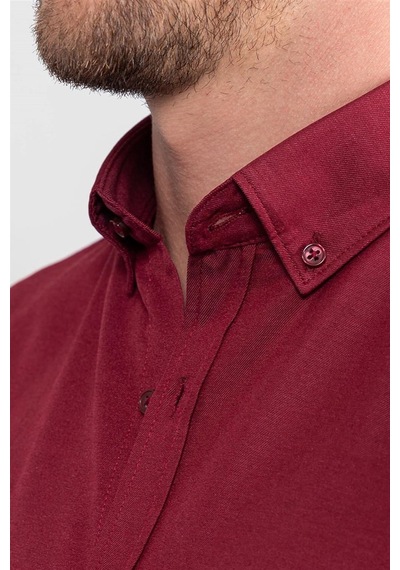 Tudors Slim Fit Dar Kesim Oxford Spor Erkek Gömlek-19646 Bordo