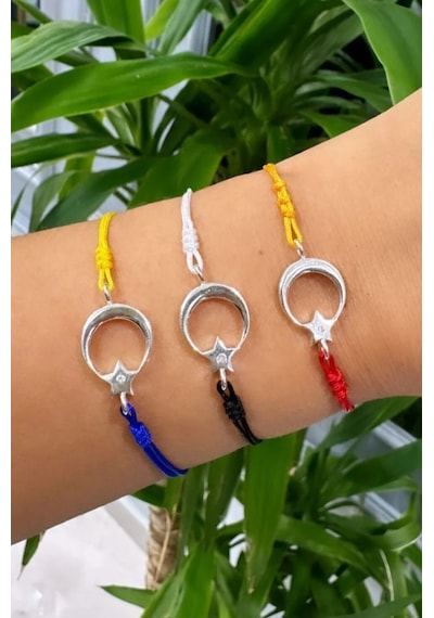 Ay Yıldızlı Taraftar Bileklik Unisex Siyah Beyaz İpli Bbb25 Beyaz - Kırmızı