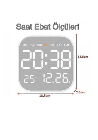 Kumandalı LED Dijital Duvar Saati – Büyük Ekran, Geri Sayım, Otomatik Parlaklık, Tarih ve Sıcaklık Gösterimi