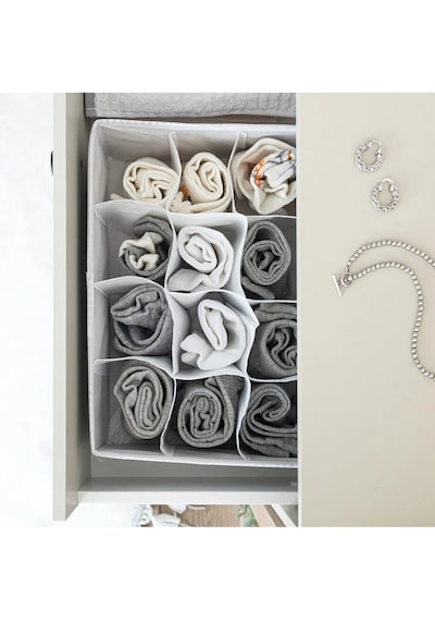 2 Adet 12 Bölmeli Çok Amaçlı Çekmece Düzenleyici Organizer Çorap-iç Çamaşırı Vb 31x25x12 Cm Gri-beyaz