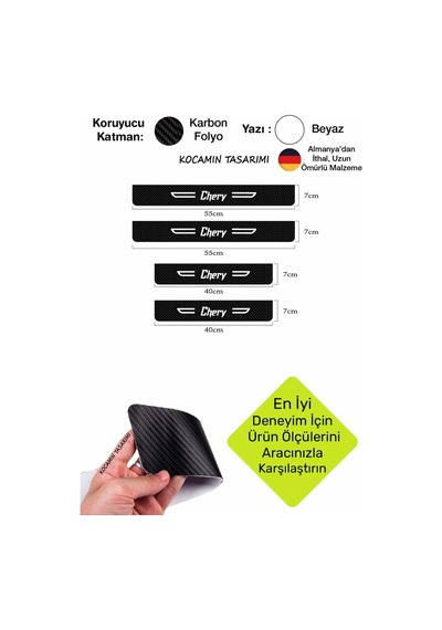 Tasarımlı Yazılı Karbon Kapı Eşiği Chery Tasarımlı İçin Siyah Dekoratif 2 Ön 2 Arka Kapı Koruyucu Set Chery Tasarımlı 4 Adet