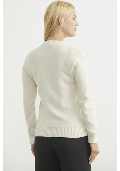 Sementa Düğmeli Oversize Angora Triko Hırka - Kemik Kemik