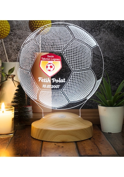Futbol Topu Şeklinde 3 Boyutlu Takım Logolu Led Lamba, Kulüp Logo