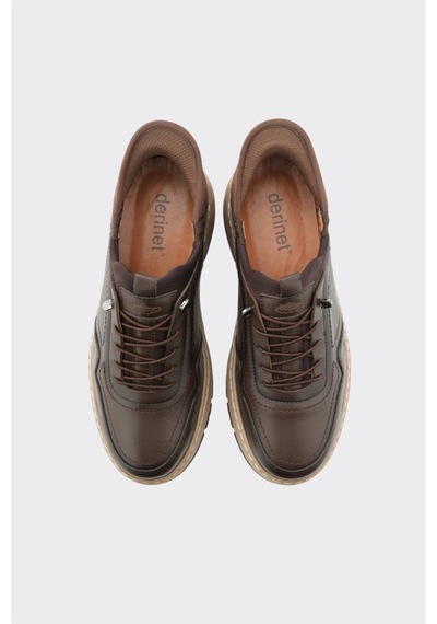 Derinet Hakiki Deri Lastik Bağcıklı Erkek Sneaker Kahve Kahve