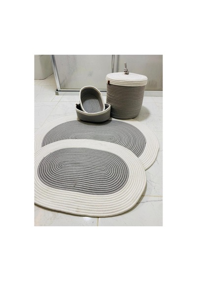Jüt,hasır,5 Lı,banyo Paspas Takımı,bohem Tarzı Banyo Takımı,iskandinav Paspas/sepet 25x25 Krem Gri Krem Gri