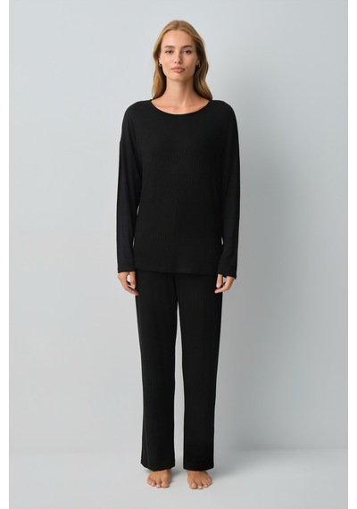 Suwen Comfort Geniş Yaka Pijama Takımı Wsh10510095012 Siyah