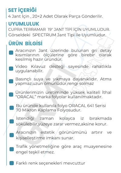 Cupra Terramar Jant Kaplama Sticker Set - Metalik Mat Bakır