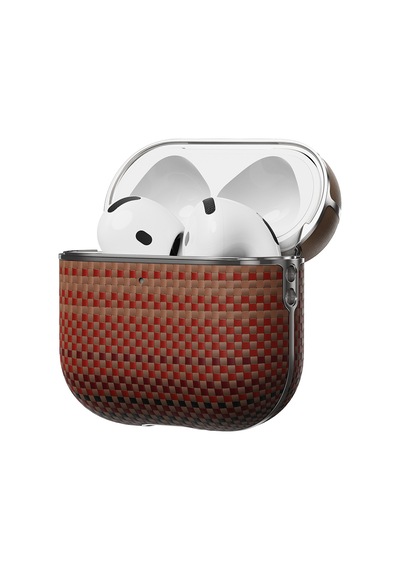 Apple Uyumlu AirPods 4 Kılıf Aramid Fiber Pitaka Tactile Woven Sunset-moonrise Serisi Sunset Kapak Kahverengi