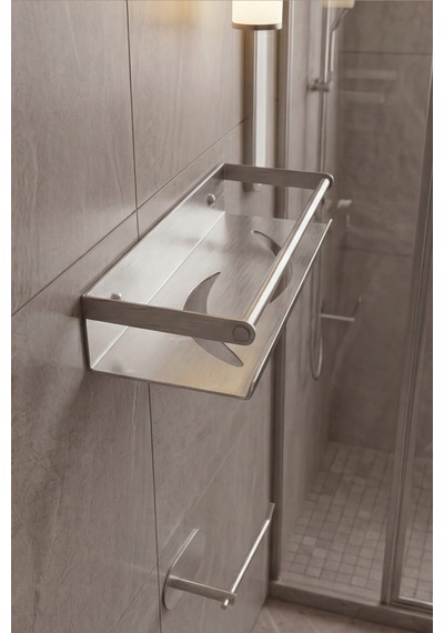Zift Unique Paslanmaz Çelik Satine İnoks Yapışkan Montaj Banyo Rafı - Tuvalet Kağıdı Askısı Set Inox