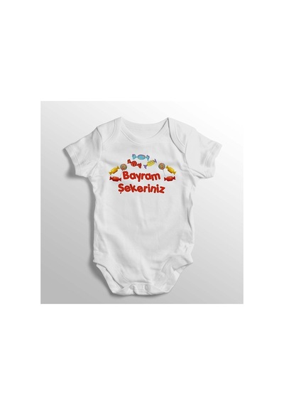 Babylimon Bayram Şekeriniz Yazılı Baskılı Bebek Zıbını Beyaz - 132150664 Beyaz