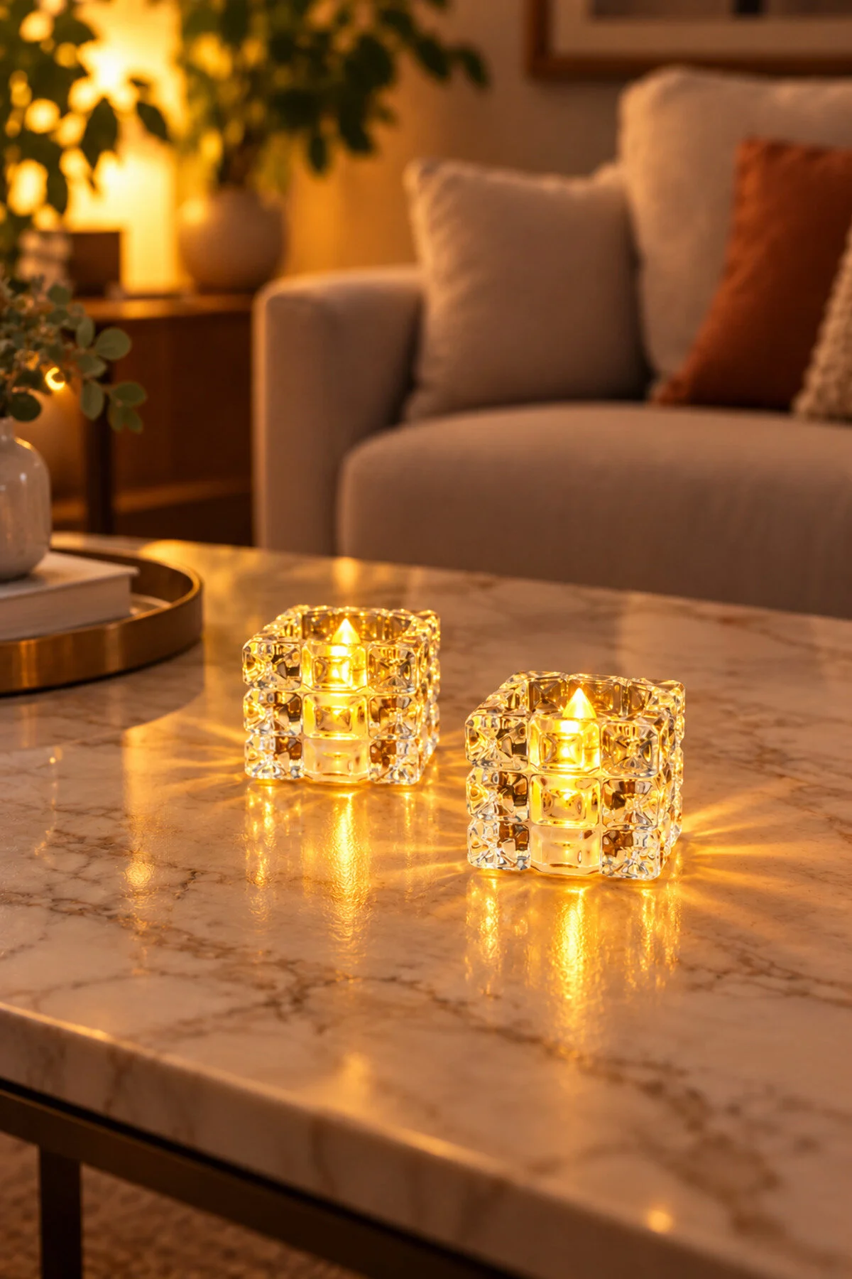 Erkugo 2 Adet Küp Şekilli Mini Led Mum 5 Cm Pilli Dekoratif Işıklı Mum Şeffaf