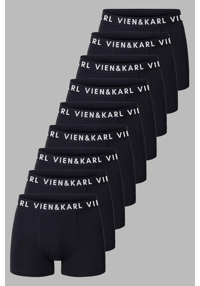 Vien&Karl Erkek Siyah 9'lu Paket Düz Likralı Boxer Şort 9'lu Siyah
