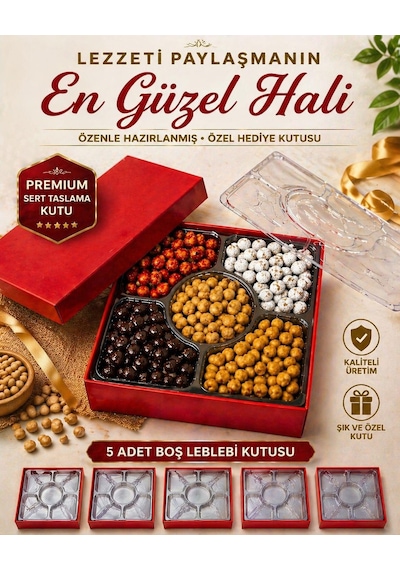 Kolix Kırmızı Boş Kuruyemiş Leblebi Kutusu Sert Taslama Kutu 5 Adet 19x19x8 Cm