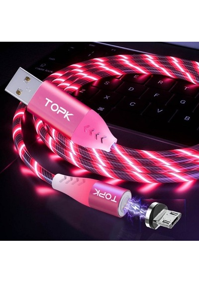 Topk Manyetik Mıknatıslı Kayar Işıklı Mikro Usb Kablo 1 Metre