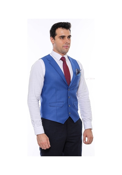 Wessi Mavi Yakalı Desensiz Erkek Yelek 001