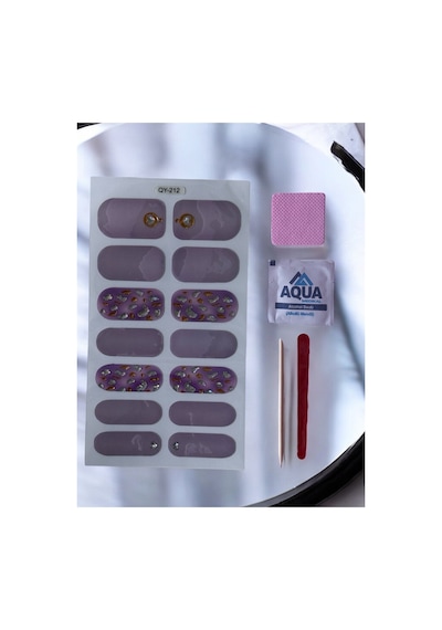 Jelüx Palette Lila Mor Renkli Yapışkan Tam Kaplama Jel Tırnak Seti Bakım Kiti İle 5 Boy 14 Adet