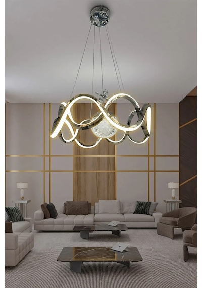 Drift Modeli Modern Sarkıt Led Avize - - Kumandalı / Krom Krom