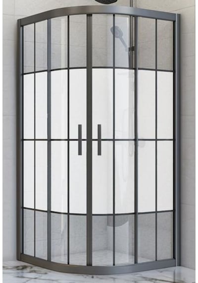 Durul Duşakabin Oval Siyah Çizgi Ortası Buzlu 5mm Yükseklik 190 Cm Siyah