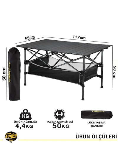 Funky Chaırs Family Xl Katlanabilir Alüminyum Kamp Masası - Siyah 117x55x50