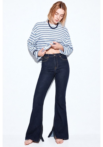 Hiccup H74 Slim Fit İspanyol Paça Jean Koyu Mavi