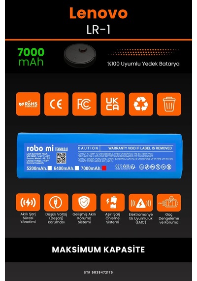 Lenovo Lr1 7000mAh Robot Süpürge Bataryası