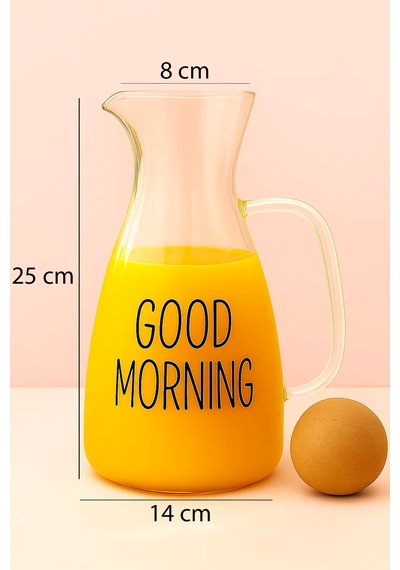 Top Mantar Kapaklı Cam Sürahi - Borosilikat Cam 1500ml Lüks Karaf