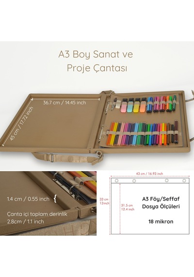 Fogho A3 Boy Vizon Lüks Proje Çizim Çantası - Deri Sanat Çantası